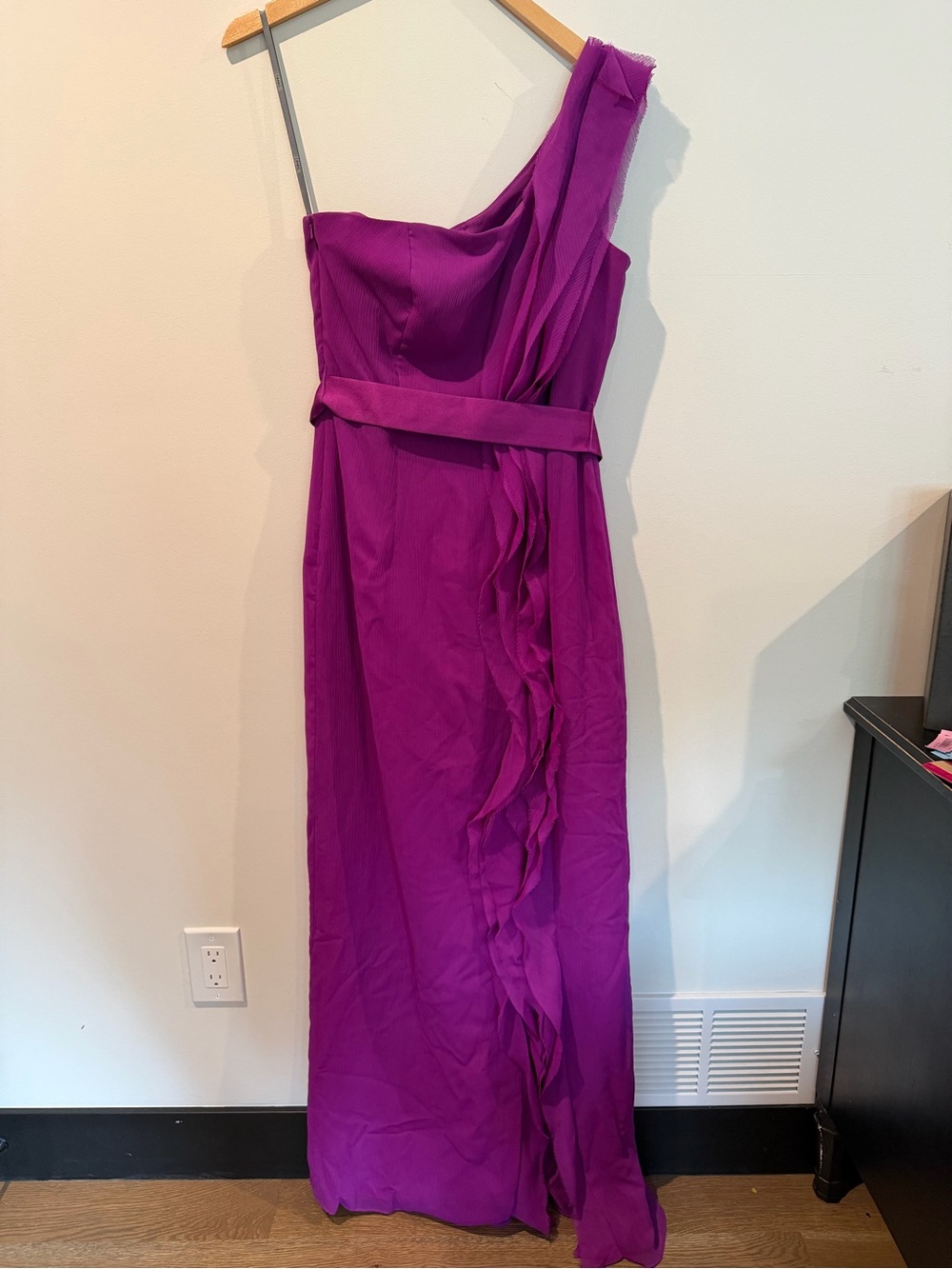 White by Vera Wang One-Shoulder Fuchsia Evening Gown
